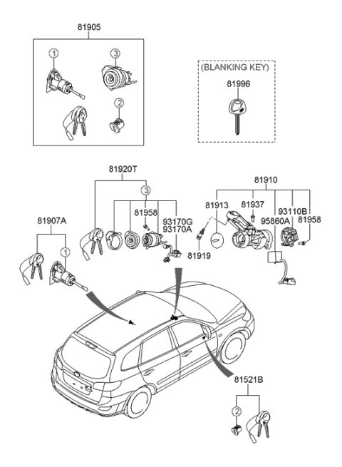 2011 Hyundai Santa Fe Body & Switch Assembly-Steering & IGNTION Diagram for 81910-2B200