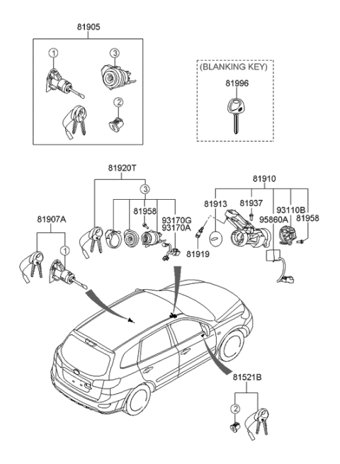 2010 Hyundai Sonata Body & Switch Assembly-Steering & IGNTION Diagram for 81910-2B200