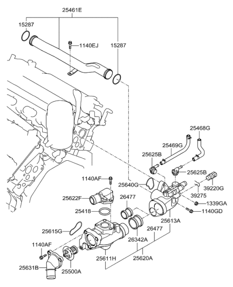 2012 Hyundai Santa Fe Coolant Pipe & Hose Diagram 2