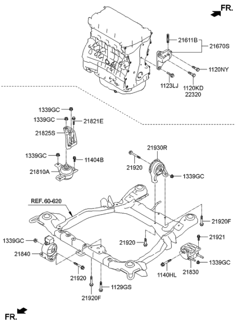 2011 Hyundai Santa Fe Engine & Transaxle Mounting Diagram 1