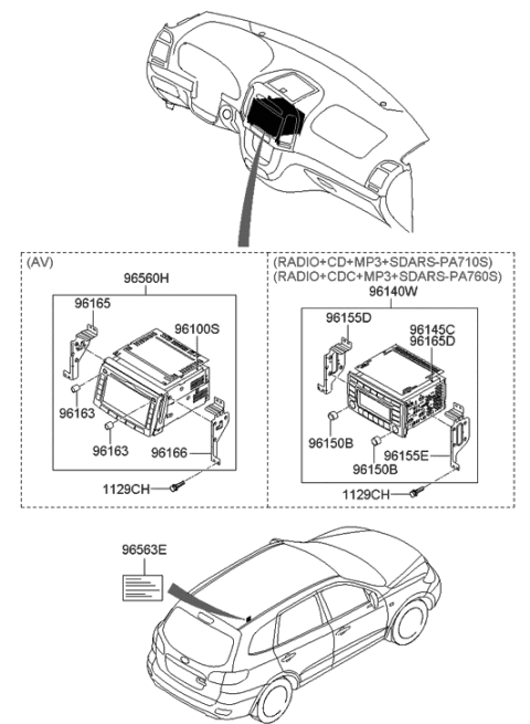 2011 Hyundai Santa Fe AM/FM/AVN Navigation 2010 Santa Fe Diagram for 00201-7210D-FLT