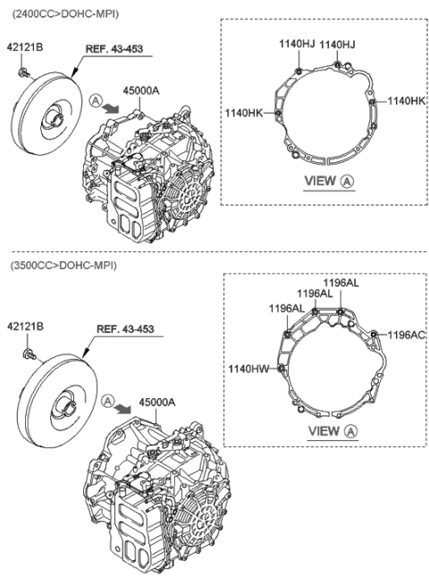 2011 Hyundai Santa Fe Ata & Torque Converter Assembly Diagram for 45000-3B875