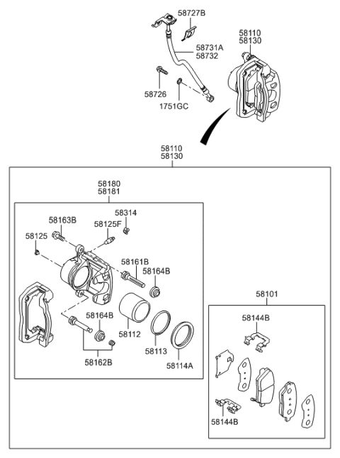 2010 Hyundai Sonata CALIPER Kit-Front Brake,RH Diagram for 58190-0WA10