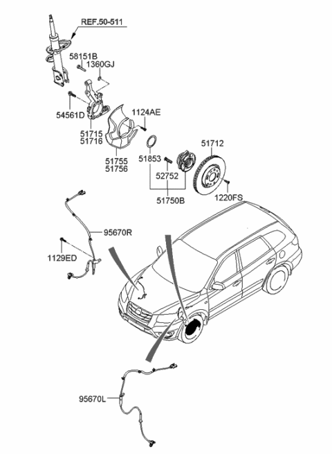 2011 Hyundai Santa Fe Knuckle-Front Axle,LH Diagram for 51715-1U000