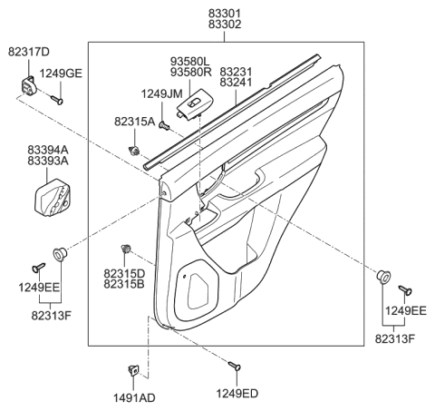 2011 Hyundai Sonata Rear Power Window Sub Switch Assembly, Right Diagram for 93580-2B500-BS