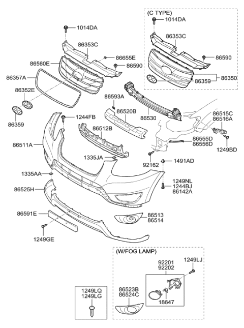 2011 Hyundai Santa Fe Front Driver Side Fog Light Assembly Diagram for 92201-2B500