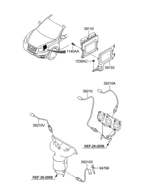 2011 Hyundai Santa Fe Sensor Assembly-Oxygen,Rear(LH) Diagram for 39210-3CBA0