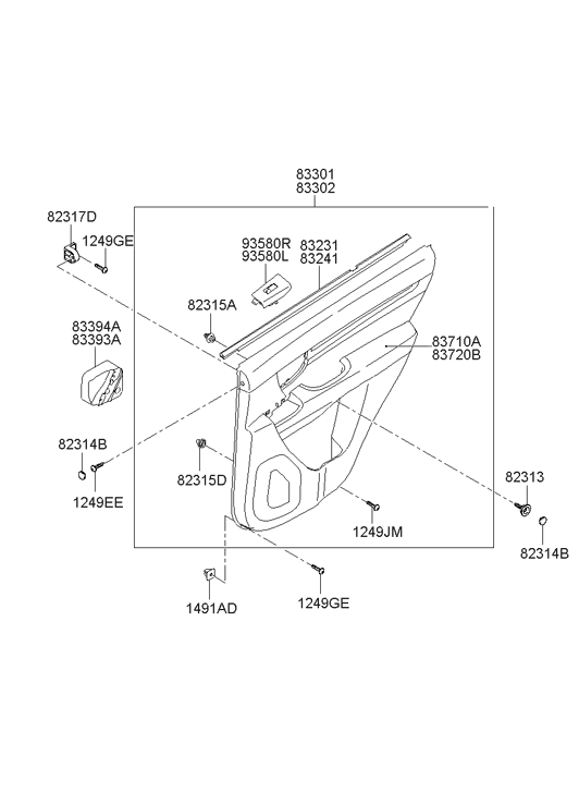 Hyundai 83301-0W010-1W Rear Door Trim Panel Complete Left Hand 83301-0W010-1W Hyundai Rear Door Trim Panel Complete Left Hand
