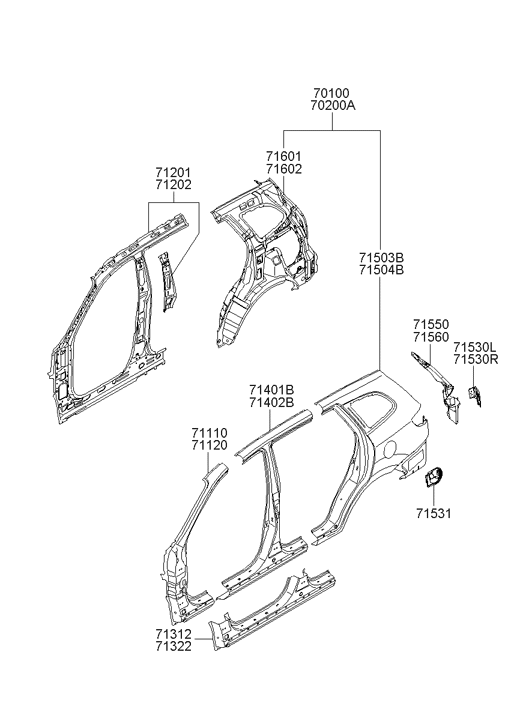 Hyundai 71401-2BB00 Center Outer Pillar Assembly Left Hand 71401-2BB00 Hyundai Center Outer Pillar Assembly Left Hand