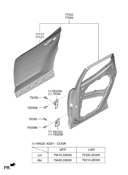77003-K5050 Hyundai Rear Door Panel Assembly Left Hand