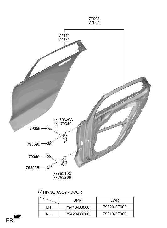 Hyundai 77003-KL001 Rear Door Panel Assembly Left Hand 77003-KL001 Hyundai Rear Door Panel Assembly Left Hand