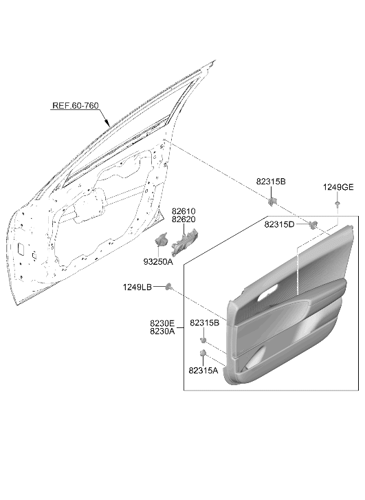 Hyundai 82305-KL040-NNB Front Door Trim Panel Assembly Left Hand 82305-KL040-NNB Hyundai Front Door Trim Panel Assembly Left Hand