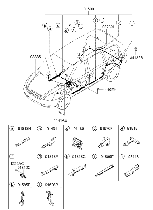 91505-4D093 Hyundai Wiring Assembly Floor