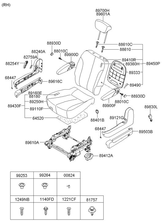 Hyundai 89400-4J121-KS2 Back Assembly-Rear 2ND Seat,RH 89400-4J121-KS2 Hyundai Back Assembly-Rear 2ND Seat,RH