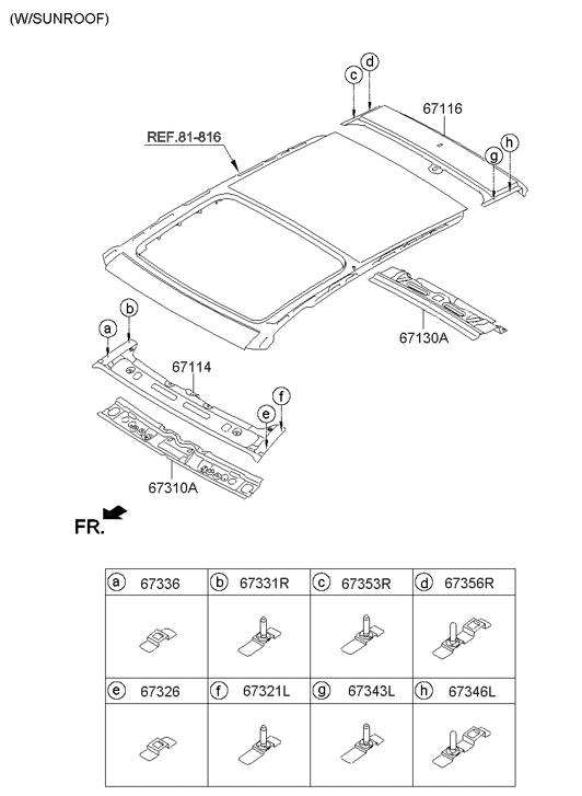 67326-2S300 Hyundai Bracket-Roof Garnish Mounting Rear,LH
