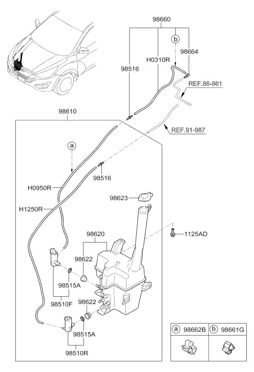 98610-2Z000 Hyundai Washer Reservoir & Pump Assembly