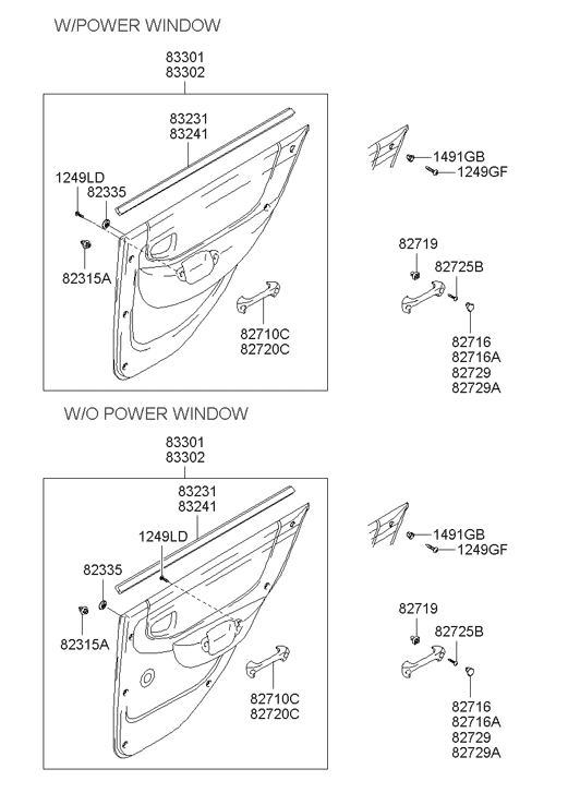 83301-25020-LT Hyundai Rear Door Trim Panel Complete Left Hand