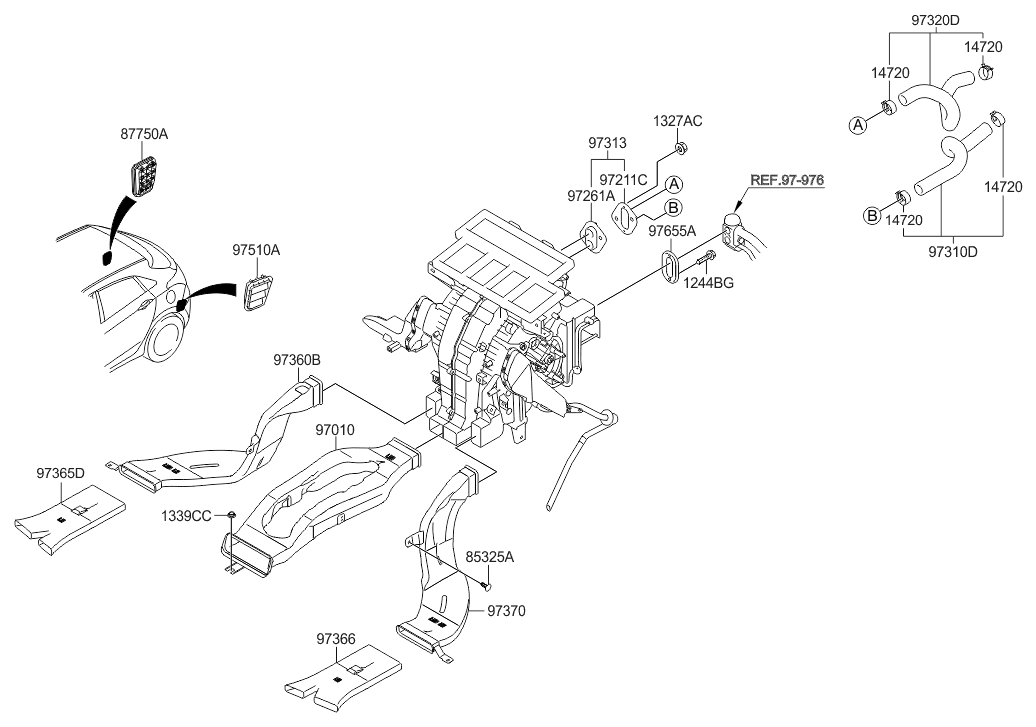 Hyundai 97010-A5000 Duct Assembly-RR Vent 97010-A5000 Hyundai Duct Assembly-RR Vent