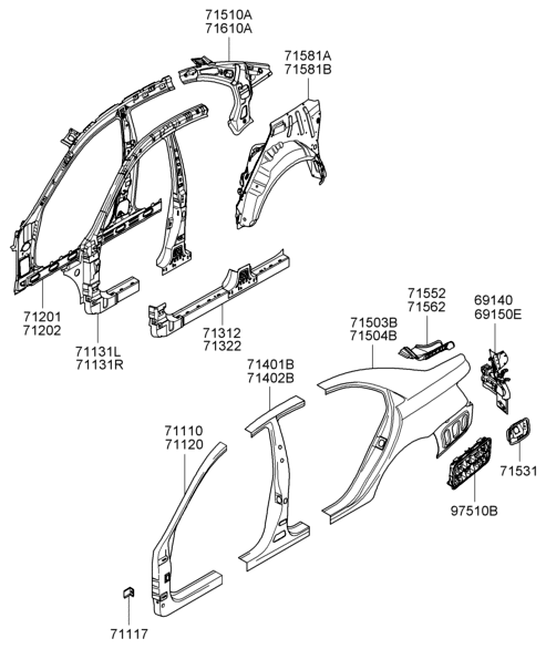 Hyundai 71130-3K100 Reinforcement Assembly-Side Outer LH 71130-3K100 Hyundai Reinforcement Assembly-Side Outer LH