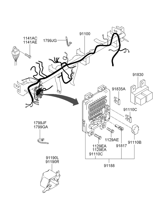 Hyundai 91120-2D041 Wiring Assembly Main 91120-2D041 Hyundai Wiring Assembly Main