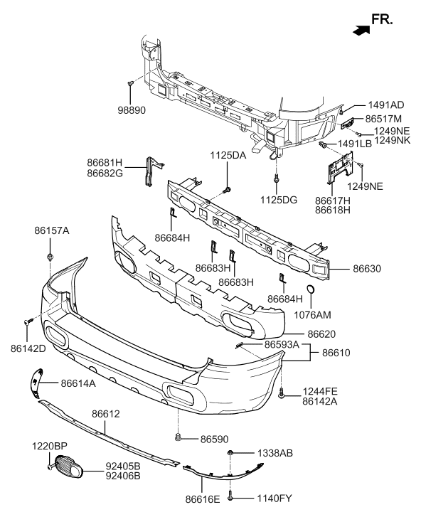 86612-26900 Hyundai Lip Assembly-Rear Bumper,Center