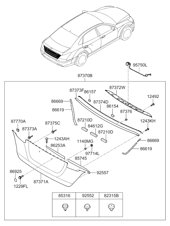 87370-3N710 Hyundai Back Panel Moulding Assembly