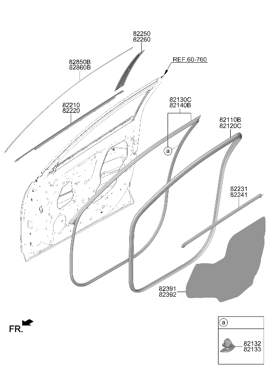 82140-LI000 Hyundai W/STRIP ASSY-FR DR SIDE RH
