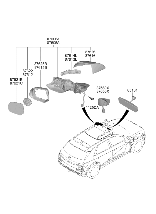 Hyundai 87610-LI000 Outside Rear View Mirror Assembly Left Hand 87610-LI000 Hyundai Outside Rear View Mirror Assembly Left Hand