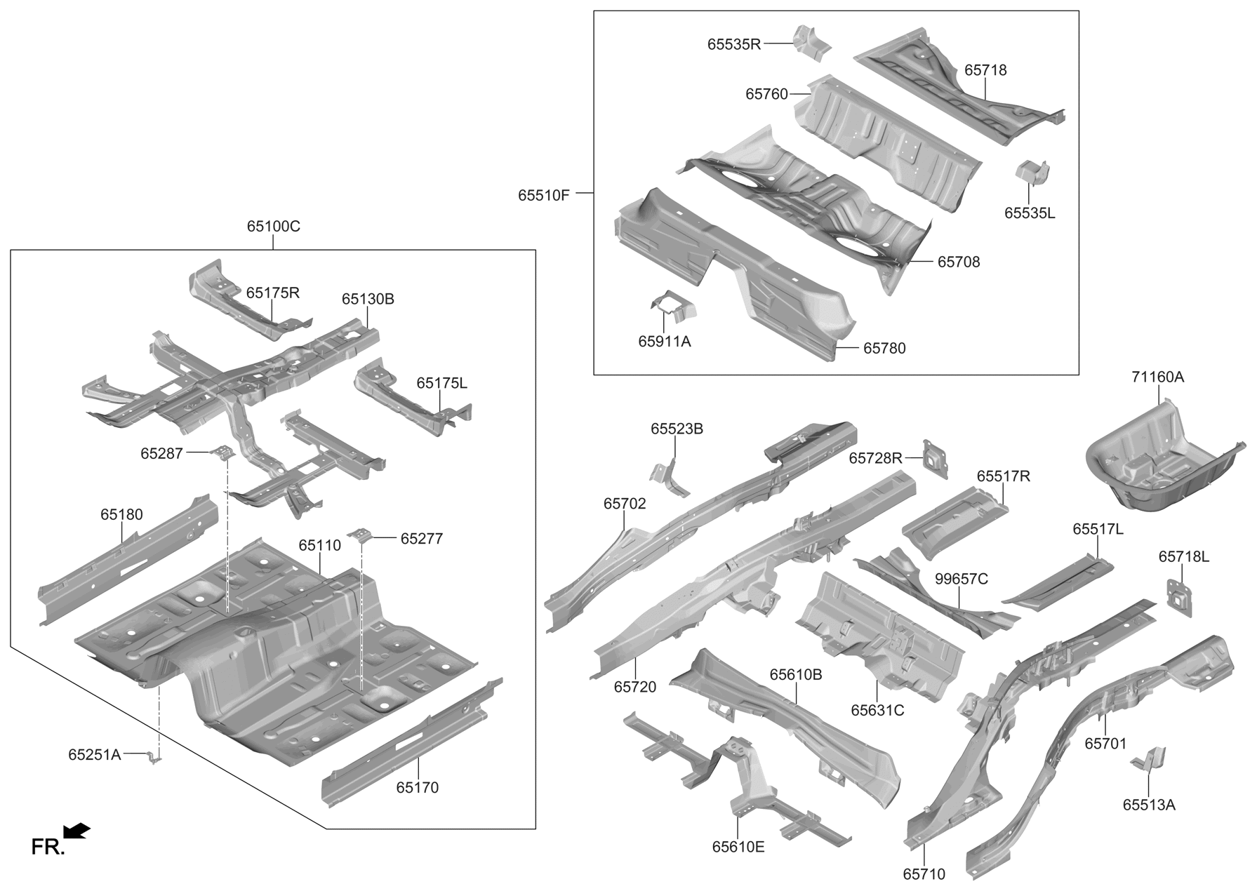 65657-G9000 Hyundai Member Assembly-Rear Floor,LH