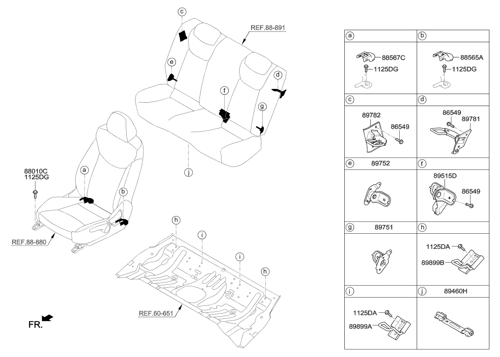 89765-A5000 Hyundai Bracket-Rear Seat Cushion,Hinge Mounting