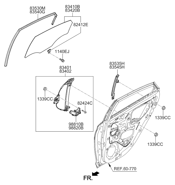 Hyundai 83410-J0020 GLASS ASSY-REAR DOOR,LH 83410-J0020 Hyundai GLASS ASSY-REAR DOOR,LH