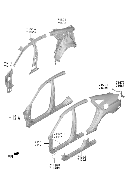 Hyundai 71115-L1000 BRKT Assembly-Fender RR UPR MTG,LH 71115-L1000 Hyundai BRKT Assembly-Fender RR UPR MTG,LH