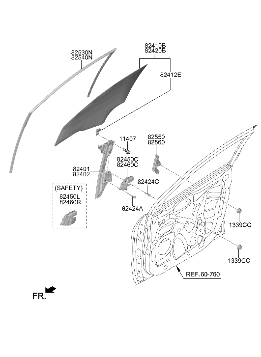 Hyundai 82410-J9010 Front Door Glass Assembly Left Hand 82410-J9010 Hyundai Front Door Glass Assembly Left Hand