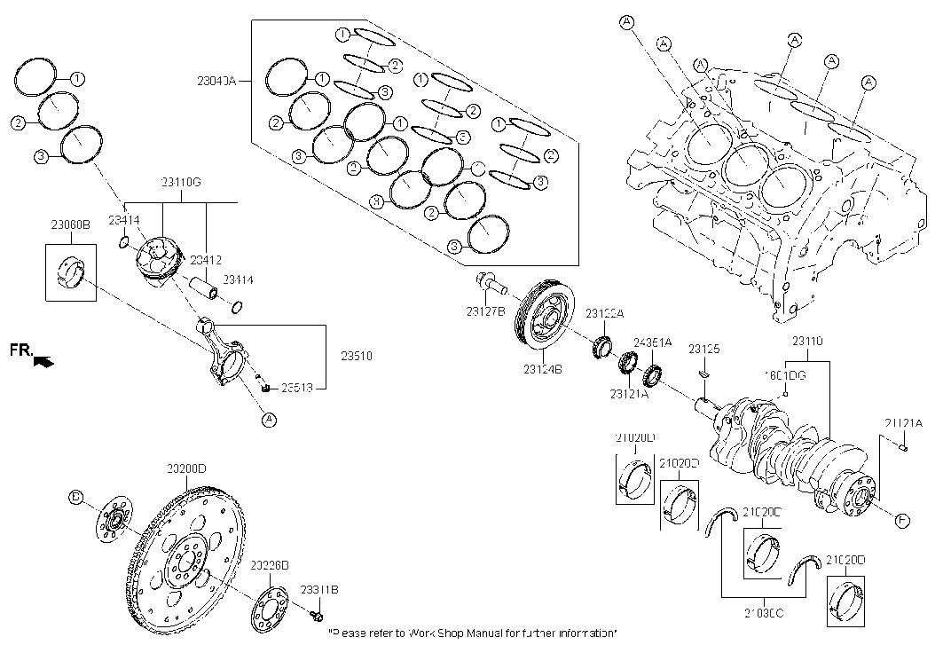 Hyundai 23041-3LYA1 Piston & Pin & Snap Ring Assembly 23041-3LYA1 Hyundai Piston & Pin & Snap Ring Assembly