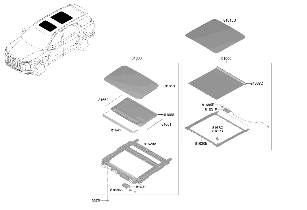 81670-S8110-MMH Hyundai Panoramic Roof Roller Blind Assembly