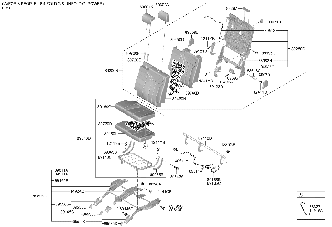 89A30-S8565-WCG Hyundai 3rd Seat Back Assembly Left Hand