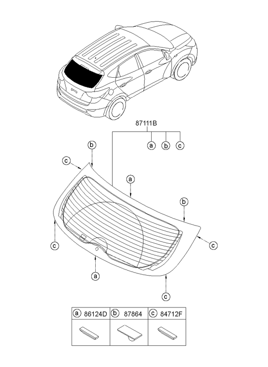 87110-4W100 Hyundai Tail Gate Glass