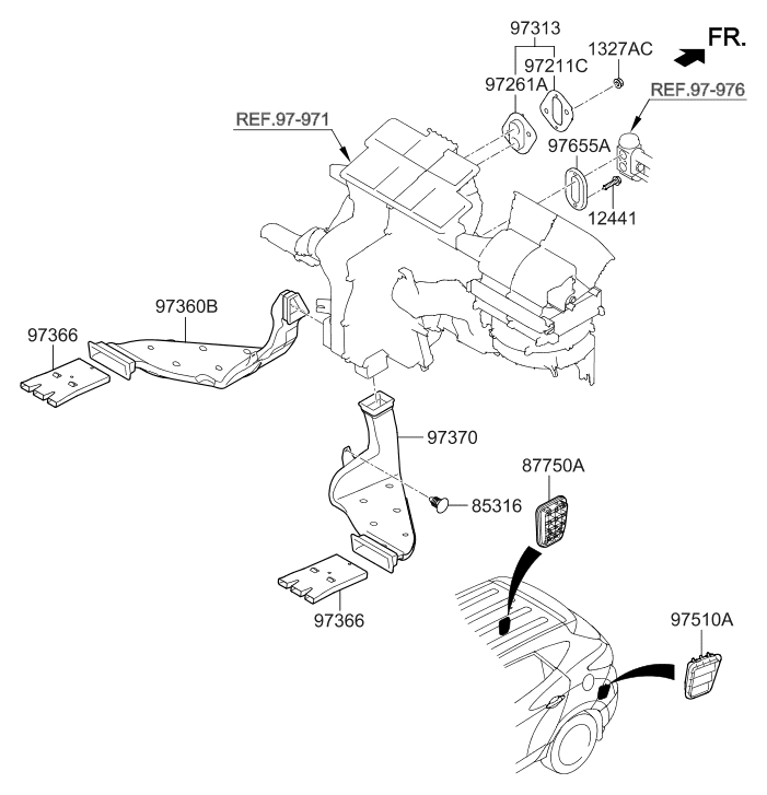 Hyundai 97360-4W000 Rear Heating Duct Left Hand 97360-4W000 Hyundai Rear Heating Duct Left Hand