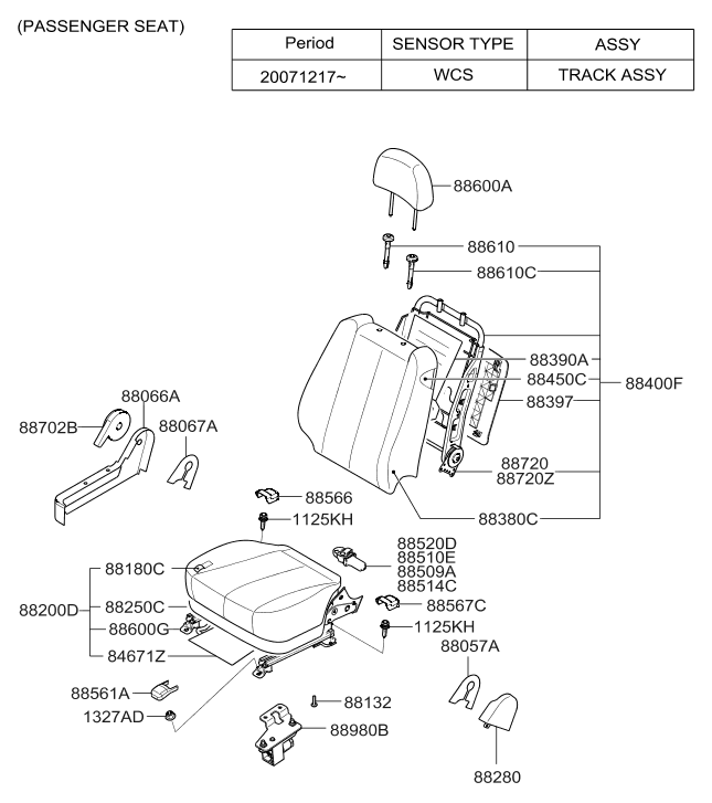 Hyundai 88602-0A220 Front Seat Passenger Track Assembly 88602-0A220 Hyundai Front Seat Passenger Track Assembly
