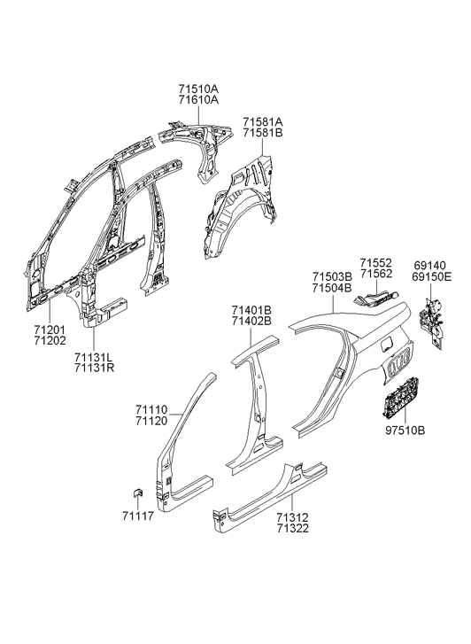 Hyundai 71110-0AA00 Panel Assembly-Pillar Ot 71110-0AA00 Hyundai Panel Assembly-Pillar Ot