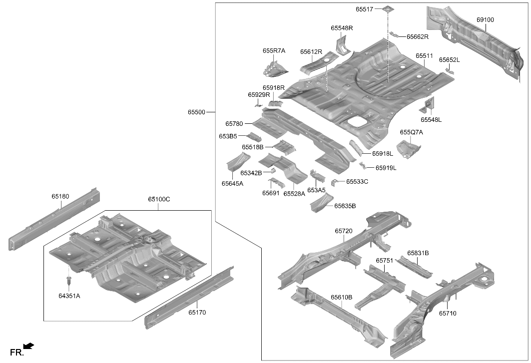 65610-N9070 Hyundai MEMBER ASSY-RR FLOOR FR CROSS