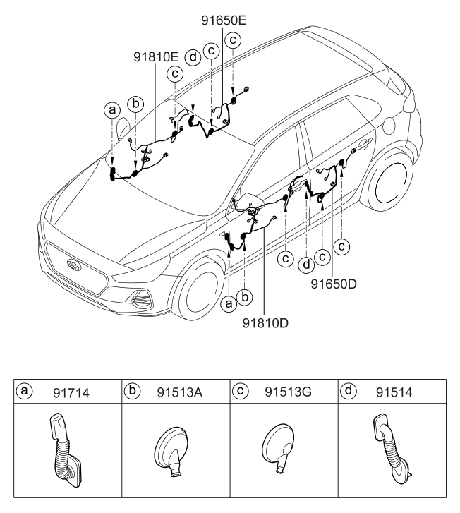 Hyundai 91650-G3050 Rear Door Wiring Assembly Left Hand 91650-G3050 Hyundai Rear Door Wiring Assembly Left Hand