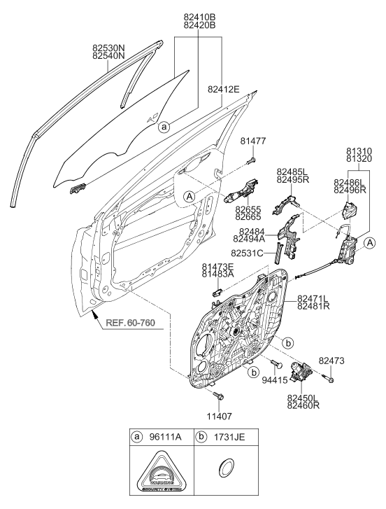 Hyundai 82410-G3010 Front Door Glass Assembly Left Hand 82410-G3010 Hyundai Front Door Glass Assembly Left Hand