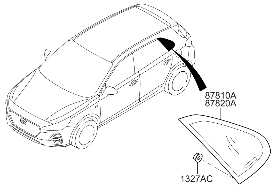 Hyundai 87820-G3000 Quarter Glass & Moulding Assembly 87820-G3000 Hyundai Quarter Glass & Moulding Assembly