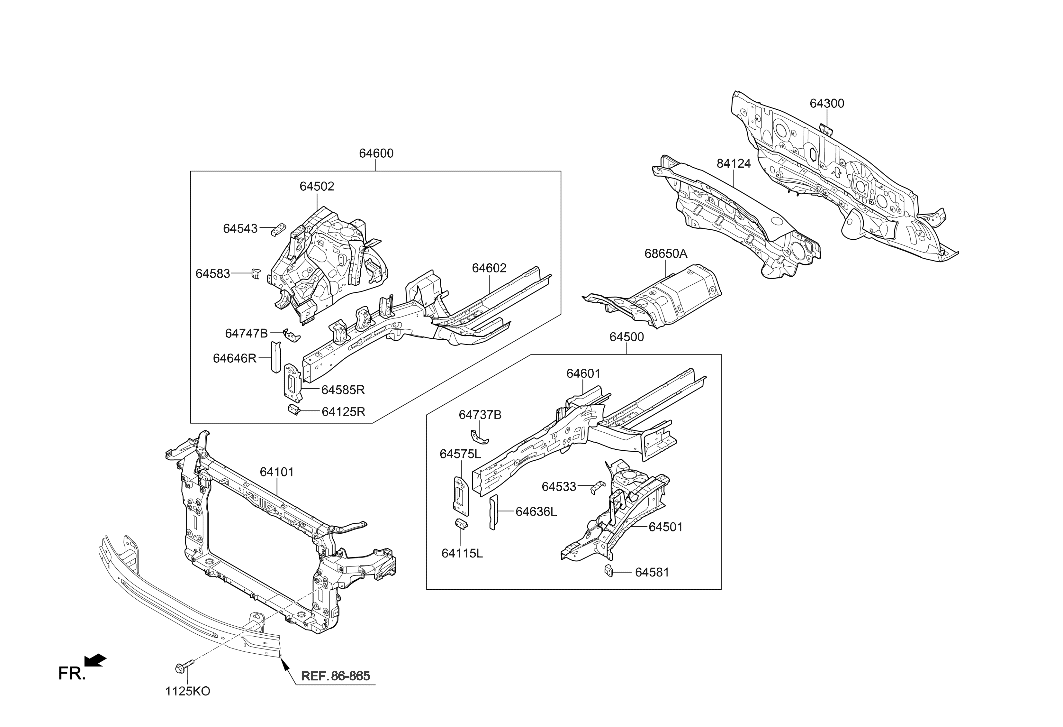 64601-2W500 Hyundai MEMBER ASSY-FRONT SIDE,LH