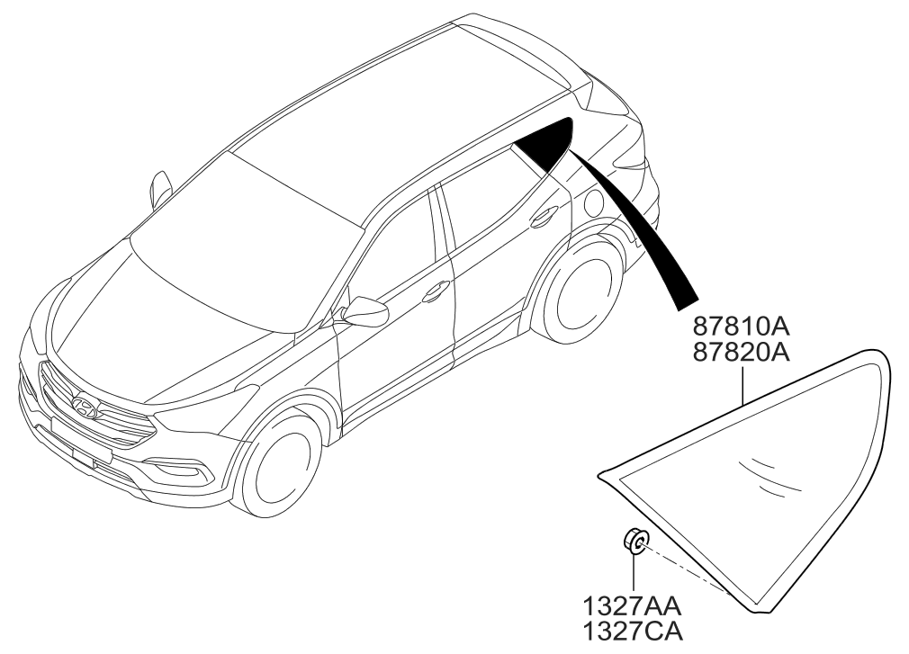 Hyundai 87810-4Z000 Quarter Glass & Moulding Assembly 87810-4Z000 Hyundai Quarter Glass & Moulding Assembly