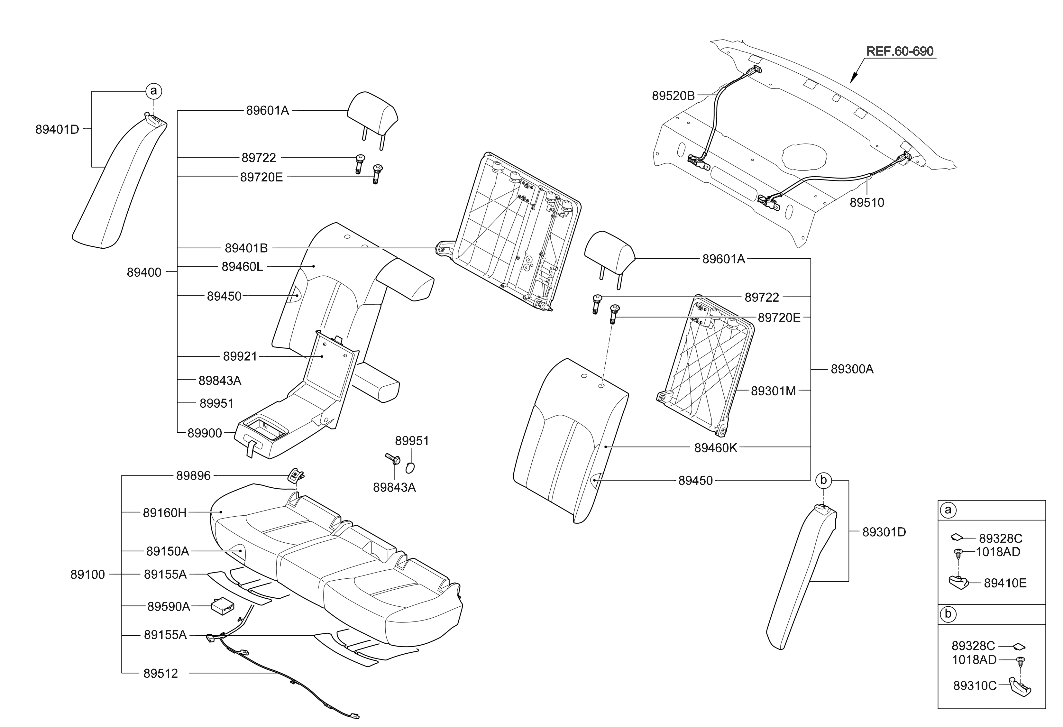 Hyundai 89400-C2030-SMD Rear Seat Back Assembly Right Hand 89400-C2030-SMD Hyundai Rear Seat Back Assembly Right Hand