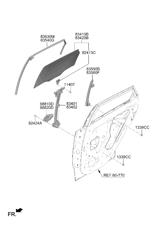 83420-BE010 Hyundai GLASS ASSY-REAR DOOR,RH