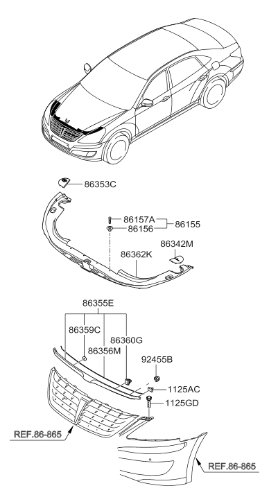 86370-3N100 Hyundai Garnish Assembly-Radiator Grille,Upper