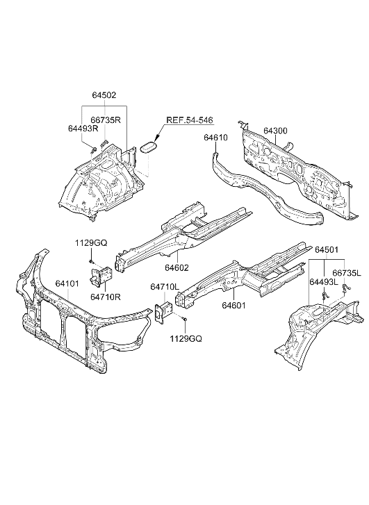 Hyundai 64601-3N100 Front Side Member Assembly Left Hand 64601-3N100 Hyundai Front Side Member Assembly Left Hand